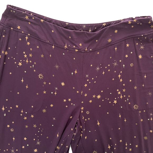 Soma Cool Nights Pajama Pants Medium Wide Leg Purple Gold Stars Moon Celestial - Picture 1 of 7